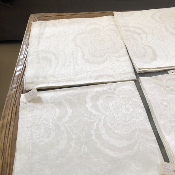 Alan Ladd Hardware Store NWT Ecru Floral Linen Napkins 4 22x22 Palm Springs CA - Picture 6 of 7